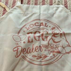 Local Egg Dealer white apron -34” by 30”-fun apron for your friendly farmer- new